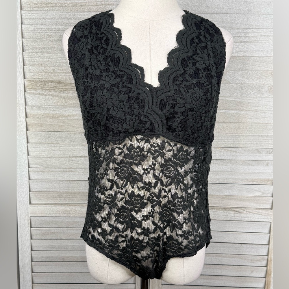 AMBIANCE Plus Size Black Lace Bodysuit-1X